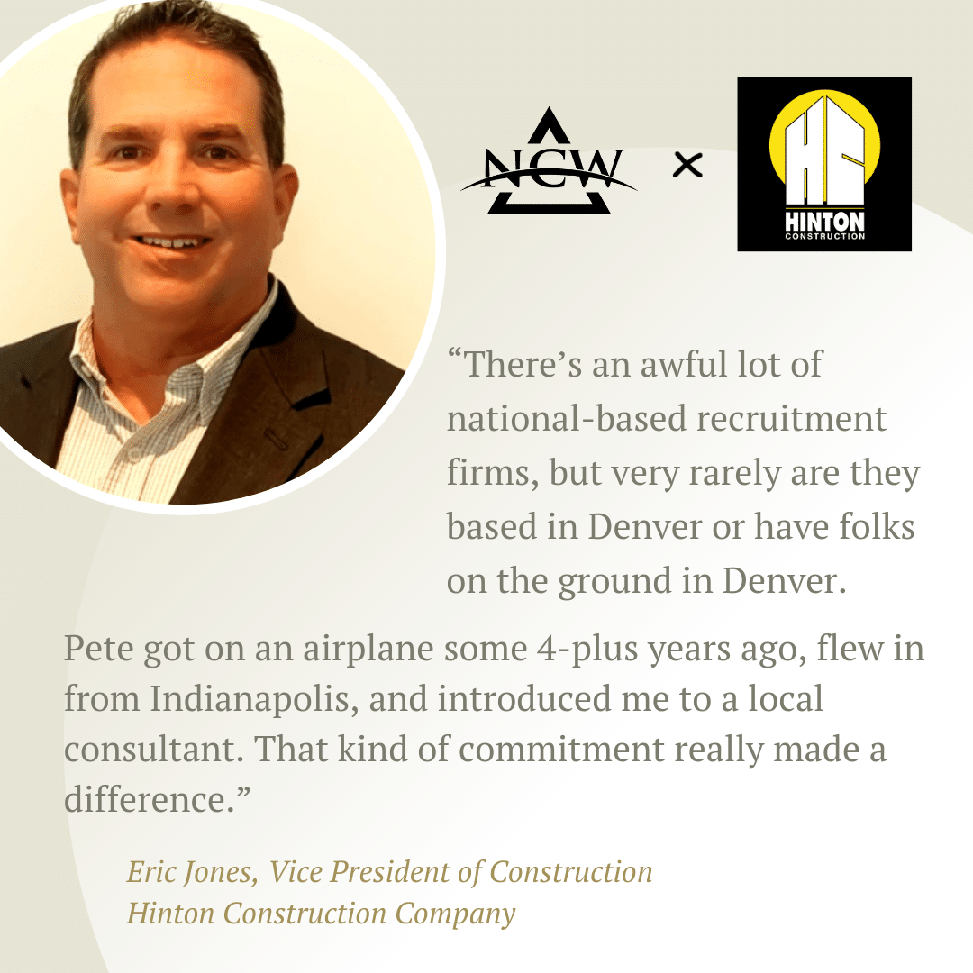 Client testimonial from NCW's client, Hinton Construction